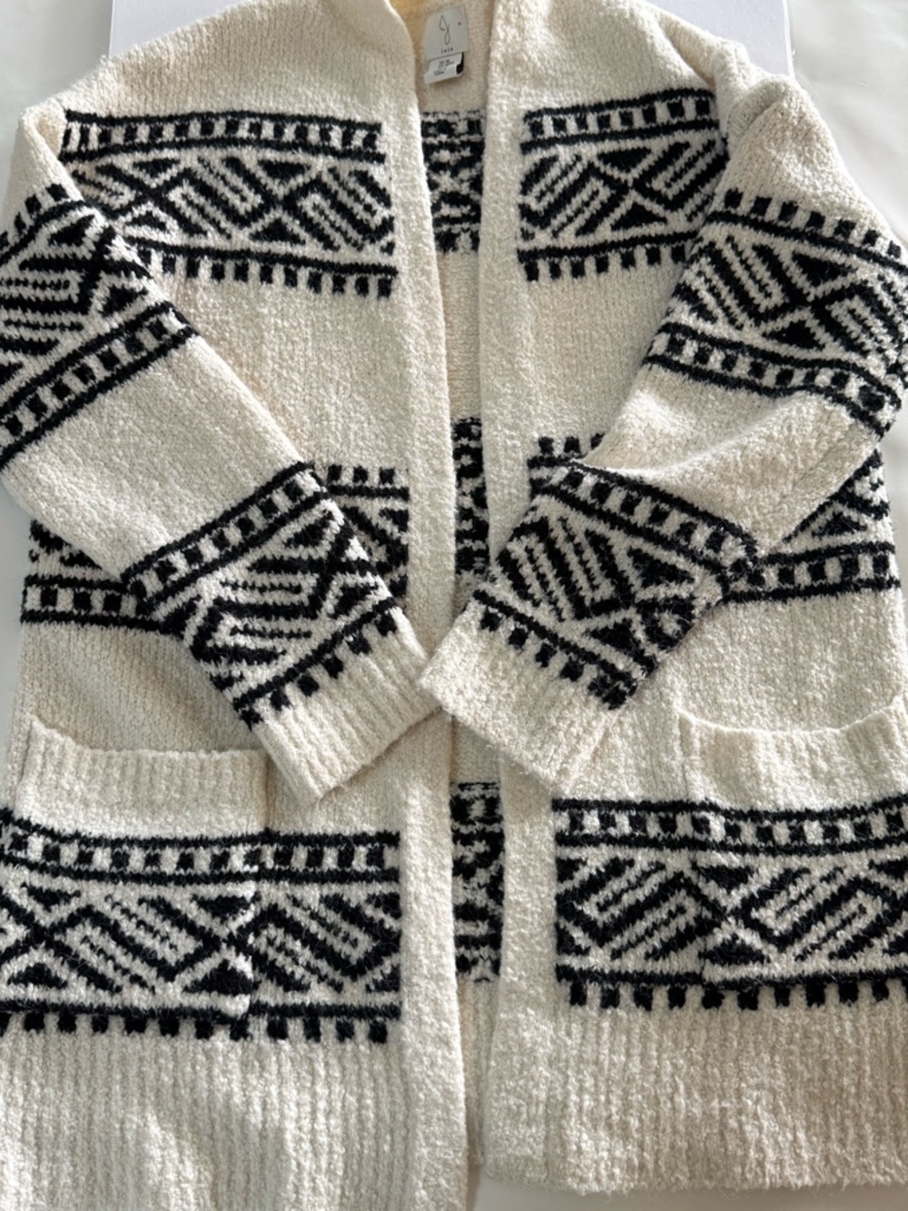 Joie Cream Cardigan with Black Geometric Trim - Picture 4 of 8